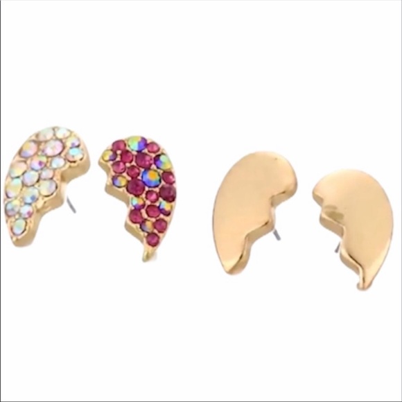 Betsey Johnson Breaking Heart Stud Earrings, Gold Tone, Pink - Picture 4 of 5